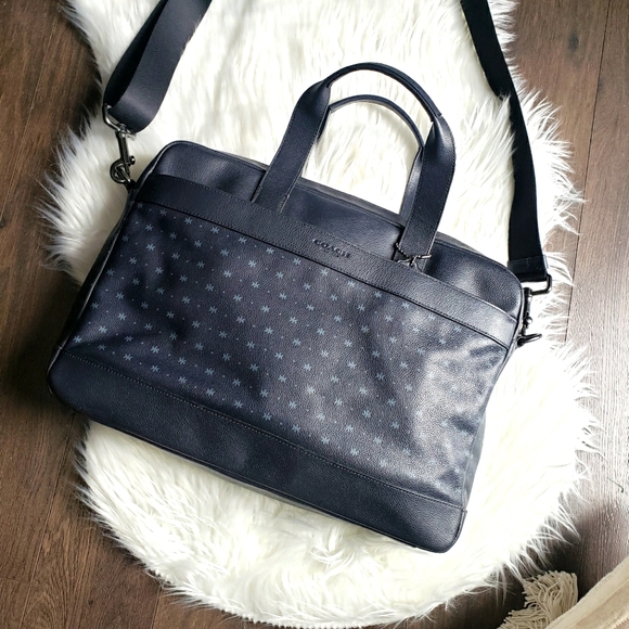 ππ Coach Two-Tone Blue Leather Laptop Bag Briefcase with Adjustable Strap EUC - Picture 2 of 8